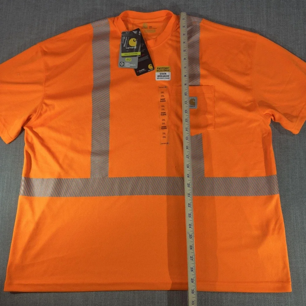 Carhartt Shirt Mens 2XL Orange Hi Vis Reflective Pocket Safety Workwear Mesh